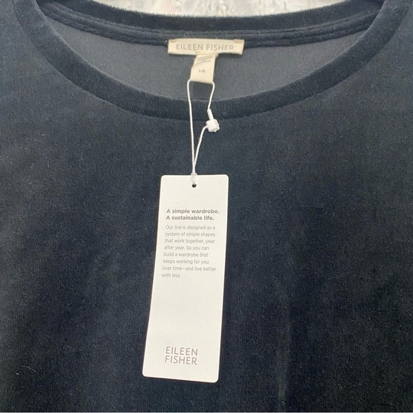 NEW Eileen Fisher Size Large Black Velvet Velour Crew Neck Large Boxy Tunic Top - Picture 8 of 10